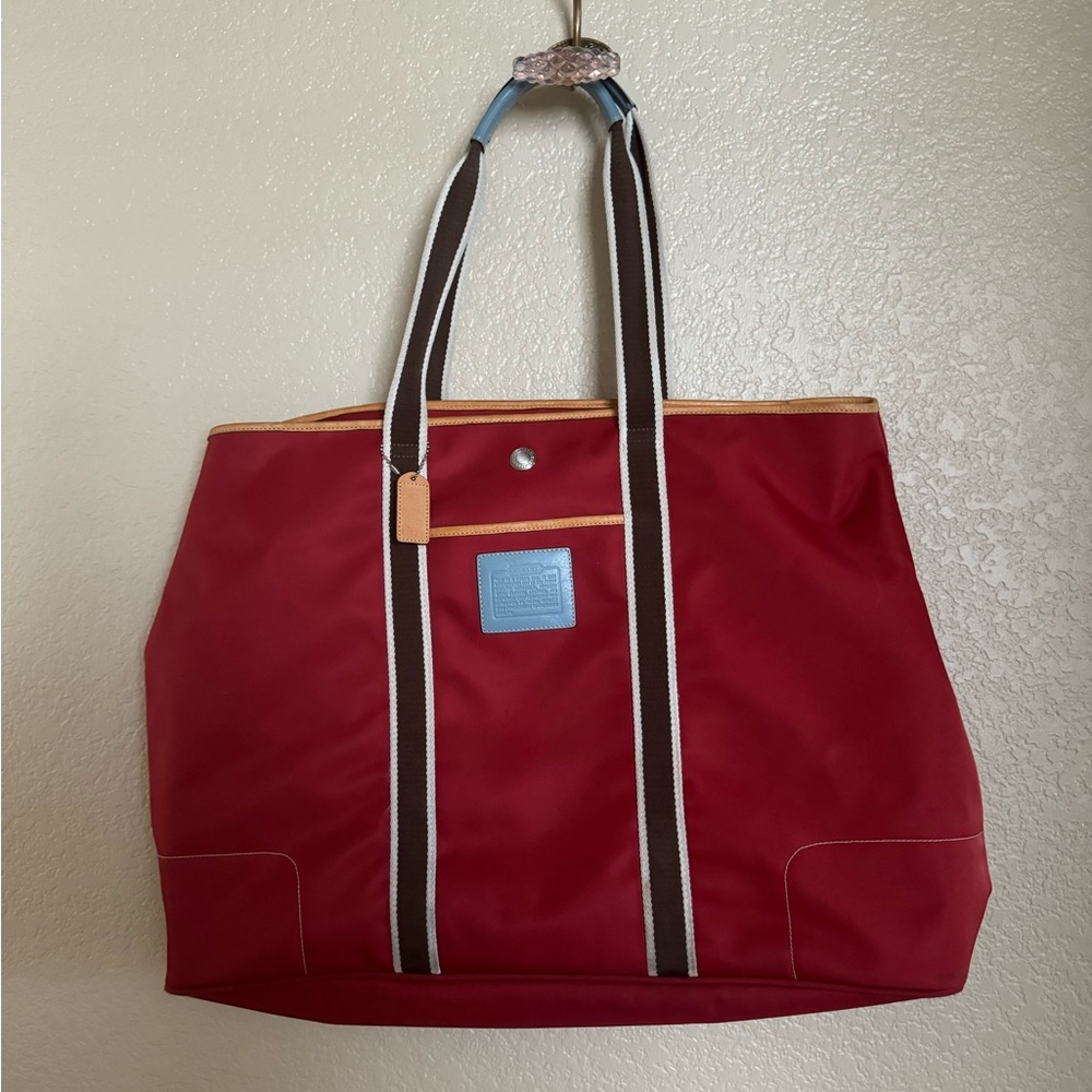 Authentic Coach Red Nylon Weekend Tote Bag
